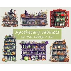 witches apothecary cabinet clipart, magic clipart, cabinet clipart, mix styles cabinets clipart, watercolor cabinet clip