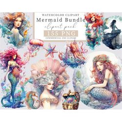 Mermaids Watercolor Clipart, Mermaids Clipart, Mermaids Clipart, Big bundle mermaids Clipart, 150 clipart,