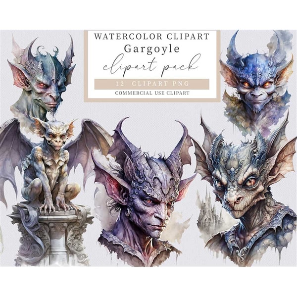 Gargoyle clipart, Fantasy clipart, Watercolor gargoyle clipa - Inspire ...