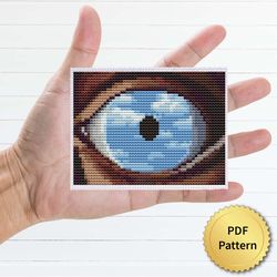 The false mirror by Rene Magritte Cross Stitch Pattern. Miniature Art, Easy Tiny