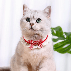 Cute Pet Cat Saliva Towel Hand-knitted Adjustable Kitten Cat Puppy Bow-knot Collar Pet Cat Decorative Collar Kitten Acce