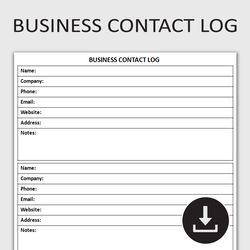 Printable Business Contact Log, Client Communication Tracker, Business Networking Organizer, Editable Template