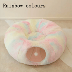 2 In 1 Round Cat Beds House Funny Cat Tunnel Toy Soft Long Plush Dog Bed For Small Dogs Basket Kittens Bed Mat Kennel