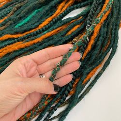 Synthetic redheads dreads extensions, Ginger and Green DE dreadlocks CROCHET GREEN DREADS