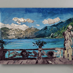 Lake Como art Original art Oil painting Italy painting Como art Villa Balbianello art Original painting Impasto oil art
