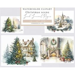 Christmas landscape, Christmas scene JPG, Christmas , Watercolor JPG, Holiday JPG, Christmas jpg