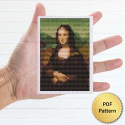 Mona Lisa, Gioconda by Leonardo Da Vinci Cross Stitch Pattern. Miniature Art, Easy Tiny