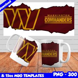 Commanders Mug Design Png, Sublimate Mug Template, Commanders Mug Wrap, Sublimate Football Design PNG, Instant Download