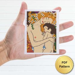 The Three Ages of Woman by Gustav Klimt Cross Stitch Pattern.  Mother and child, Art, Easy Tiny
