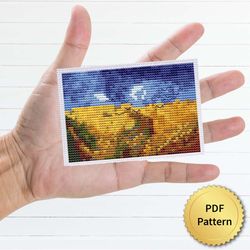 Wheat Fields by Vincent Van Gogh Cross Stitch Pattern. Miniature Art, Easy Tiny