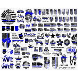 Thin blue line svg, Back the blue svg, Police svg, police officer svg, police wife svg, distressed flag svg - Printable,