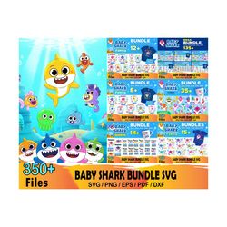 350 baby shark bundle svg, kids svg, shark family svg