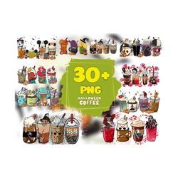 30 halloween coffee png bundle, halloween png, halloween coffee, boo design, boo coffee png, villains latte, fall latte