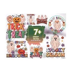7 files ghost retro design bundle sublimation, halloween svg