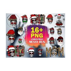 16 designs christmas messy bun sublimation png bundle, christmas png, messy bun png, mery christmas svg