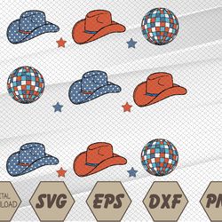 Retro 4th Of July Party svg, Cowboy Hat svg, Retro USA Party Shirt, D-isco-B-all svg, USA Flag svg, Svg, Eps, Png, Dxf,