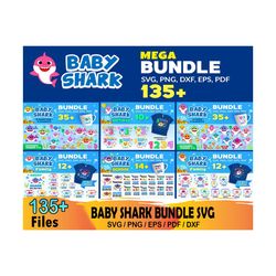 135 baby shark mega bundle svg, baby shark svg, shark family svg