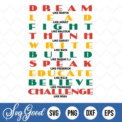 dream lead fight speak like harriet malcolm maya rosa black power svg