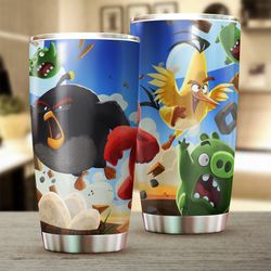 angry birds tumbler, angry birds stainless steel tumbler, video game tumbler, video game stainless steel tumbler, pigs