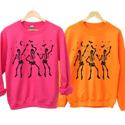 skeleton halloween sweatshirt, halloween sweater, halloween shirts for women, dancing skeletons halloween crewneck hallo