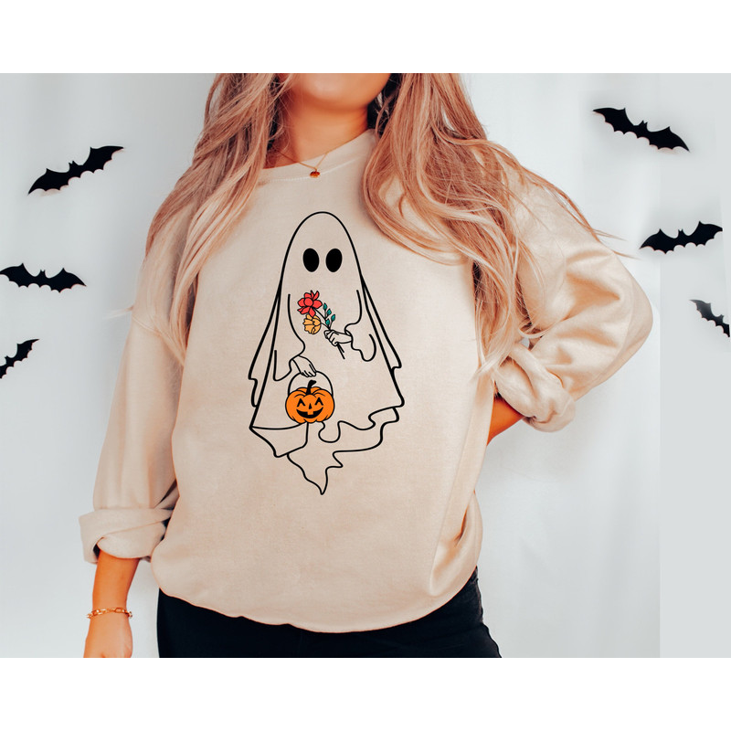 Vintage Halloween Sweatshirt, Ghost Halloween Shirt for Women, Fall Shirts, Halloween Sweater - 2.jpg