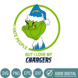 Grinch Santa Christmas Svg, I Hate People But I Love My Chargers Svg, Los Angeles Chargers Svg, NFL Teams Svg