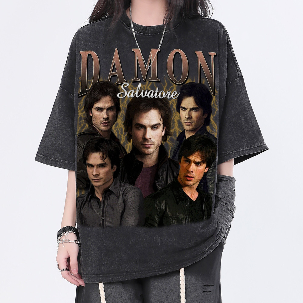 Damon Salvatore Vintage Washed T-Shirt, The Vampire Diaries Homage Tee,Funny Shirt For Women,Retro 90s Tee For Men - 1.jpg