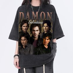 damon salvatore vintage washed t-shirt, the vampire diaries homage tee,funny shirt for women,retro 90s tee for men
