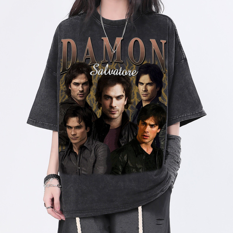 Damon Salvatore Vintage Washed T-Shirt, The Vampire Diaries Homage Tee,Funny Shirt For Women,Retro 90s Tee For Men - 1.jpg