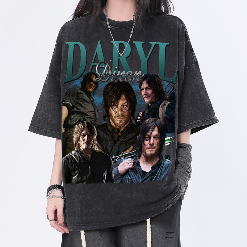 Daryl Dixon Vintage Washed Shirt, Actor Homage Graphic Unisex T-Shirt, Bootleg Retro 90's Fans Tee Gift - 1.jpg