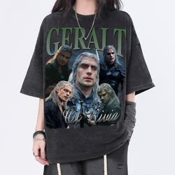Geralt of Rivia Vintage Washed Shirt, Actor Homage Graphic Unisex T-Shirt, Bootleg Retro 90s Fans Tee Gift