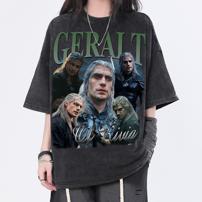 Geralt of Rivia Vintage Washed Shirt, Actor Homage Graphic Unisex T-Shirt, Bootleg Retro 90's Fans Tee Gift - 1.jpg