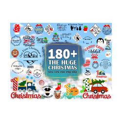 180 the huge christmas bundle svg, gingerbread man svg, christmas svg, santa claus svg, sleigh svg, gnome svg, pdf, eps,