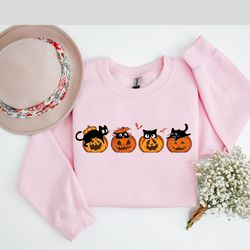 black cats on pumpkins sweatshirt and hoodie, black cat and pumpkin shirt,spooky season, halloween crewneck sweatshirt,