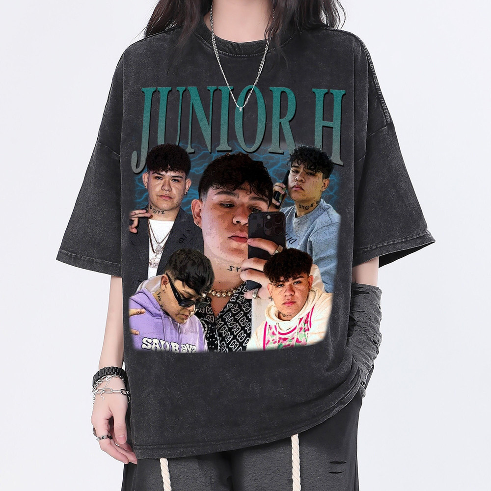 Junior H Vintage Washed Shirt,Hiphop RnB Rapper Singer Homage Graphic Unisex T-Shirt, Bootleg Retro 90's Fans Tee Gift - 1.jpg
