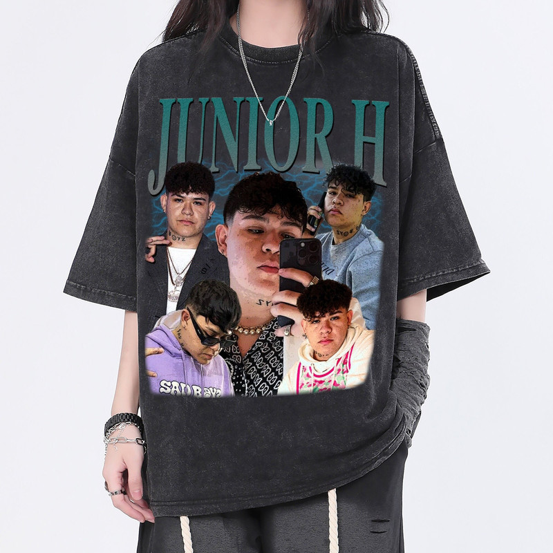 Junior H Vintage Washed Shirt,Hiphop RnB Rapper Singer Homage Graphic Unisex T-Shirt, Bootleg Retro 90's Fans Tee Gift - 1.jpg