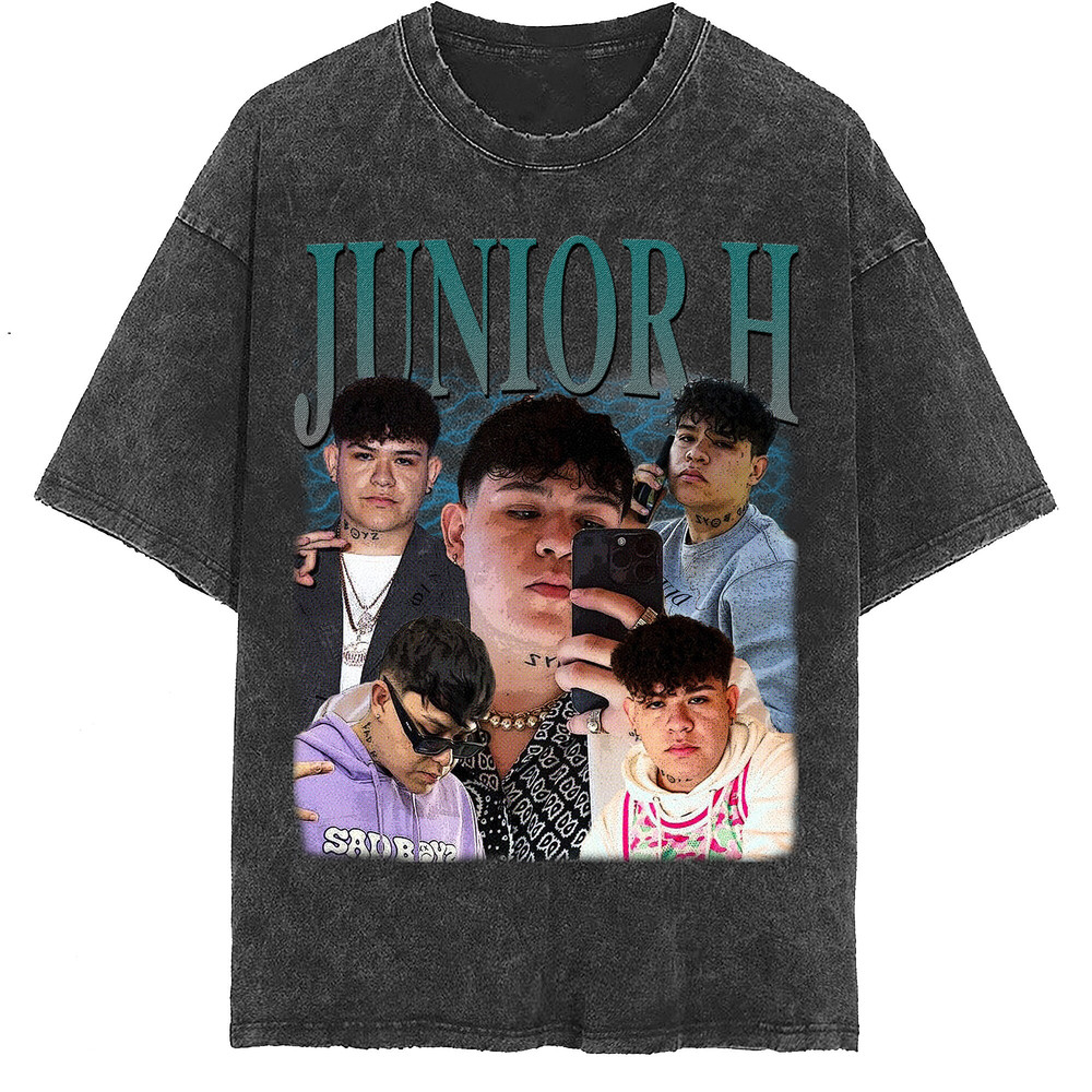Junior H Vintage Washed Shirt,Hiphop RnB Rapper Singer Homage Graphic Unisex T-Shirt, Bootleg Retro 90's Fans Tee Gift - 2.jpg