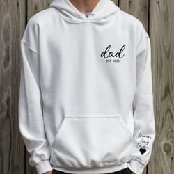 personalized design dad sweatshirt with daughter and son names on sleeve, kids names sleeves printed custom father's da