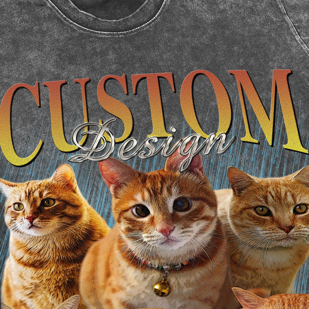 Pet Custom Vintage Washed Shirt, Custom Cat Graphic Unisex T-Shirt, Dog Bootleg Retro 90's Tee Gift For Her - 3.jpg