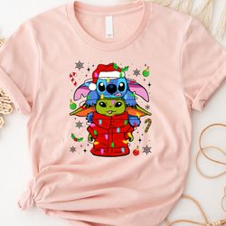 Christmas Baby Yoda and Stitch, Disney Christmas Shirts,Disneyworld Family Shirts,Stitch Christmas Shirts, Starwars Chri