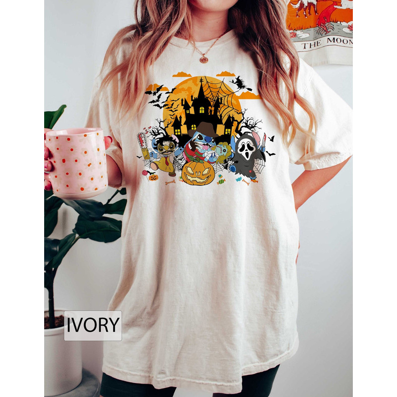 Cute Stitch Halloween Comfort Colors, Disney Stitch Horror Characters Shirt, Disneyland Halloween, Spooky Season Fall Tee, Halloween Family - 1.jpg