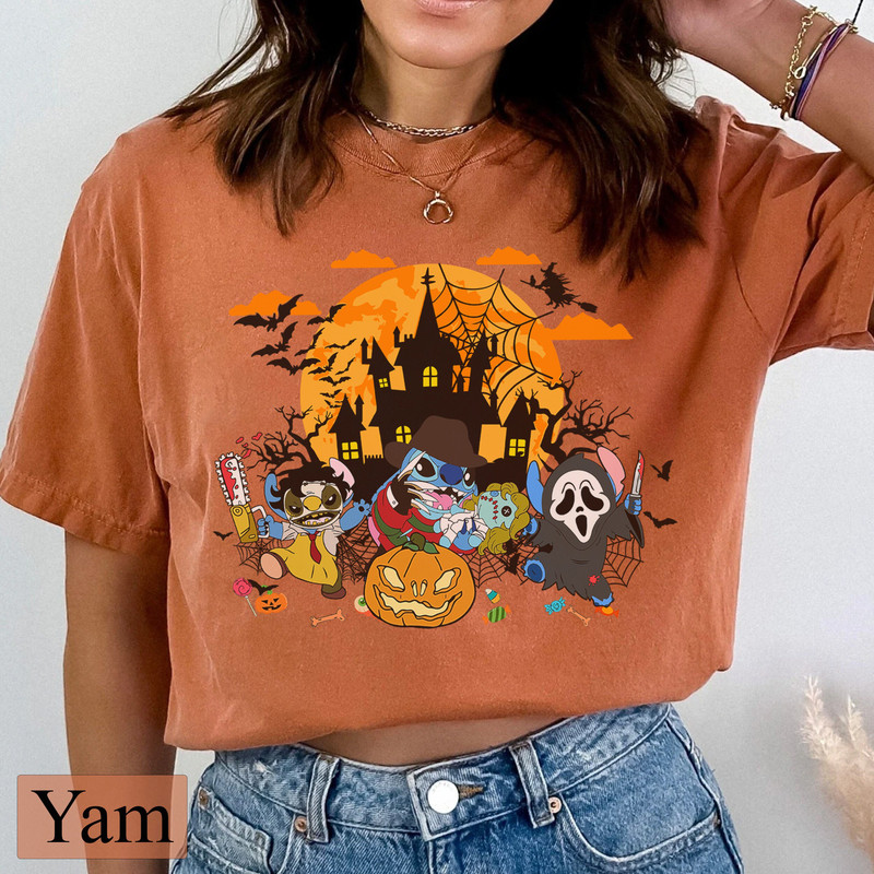 Cute Stitch Halloween Comfort Colors, Disney Stitch Horror Characters Shirt, Disneyland Halloween, Spooky Season Fall Tee, Halloween Family - 3.jpg
