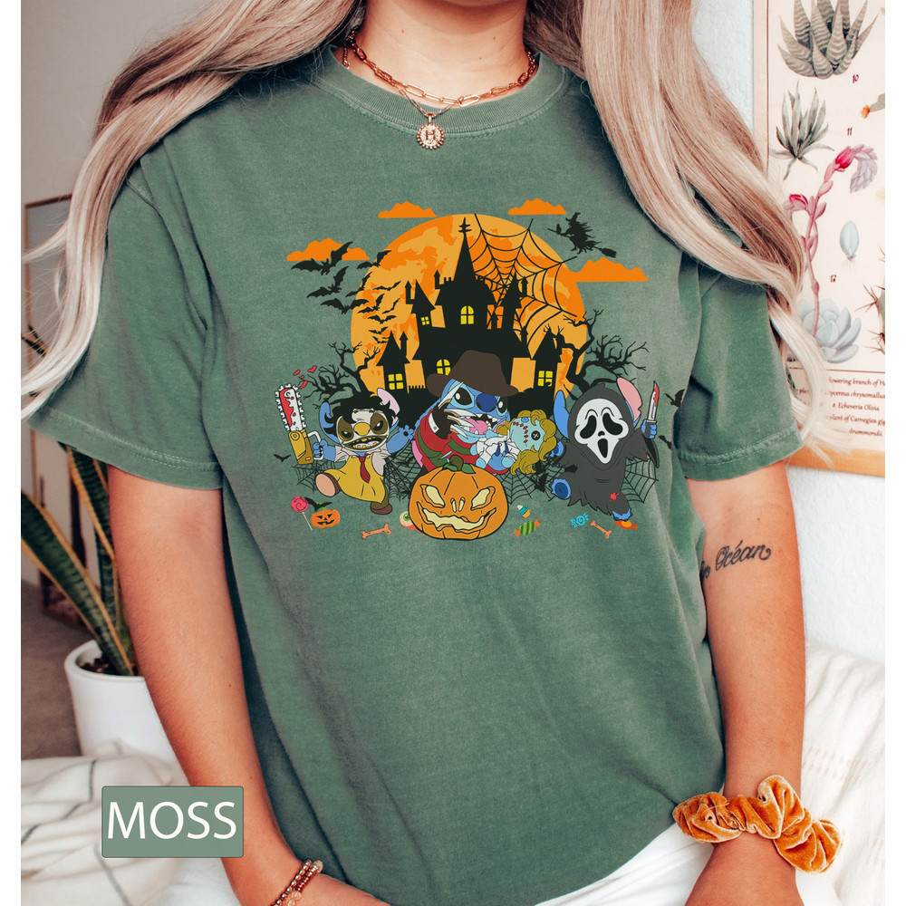 Cute Stitch Halloween Comfort Colors, Disney Stitch Horror Characters Shirt, Disneyland Halloween, Spooky Season Fall Tee, Halloween Family - 4.jpg