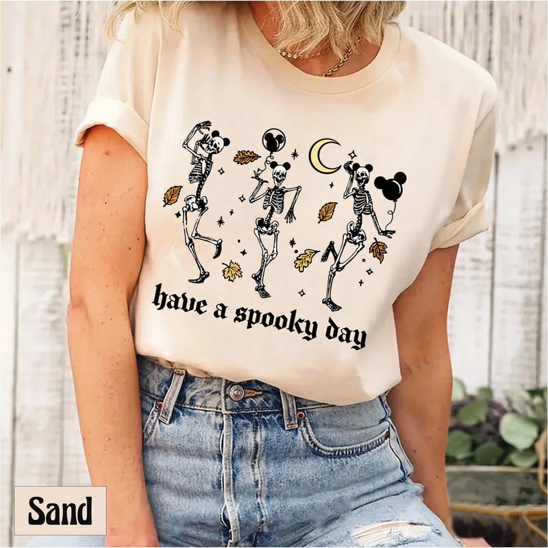 Funny Disney Skeleton Spooky Season Unisex Shirt, Disney Halloween Fall Vibes Shirt Women, Disneyland Skull Shirt Family, Mickey Not Scary - 1.jpg