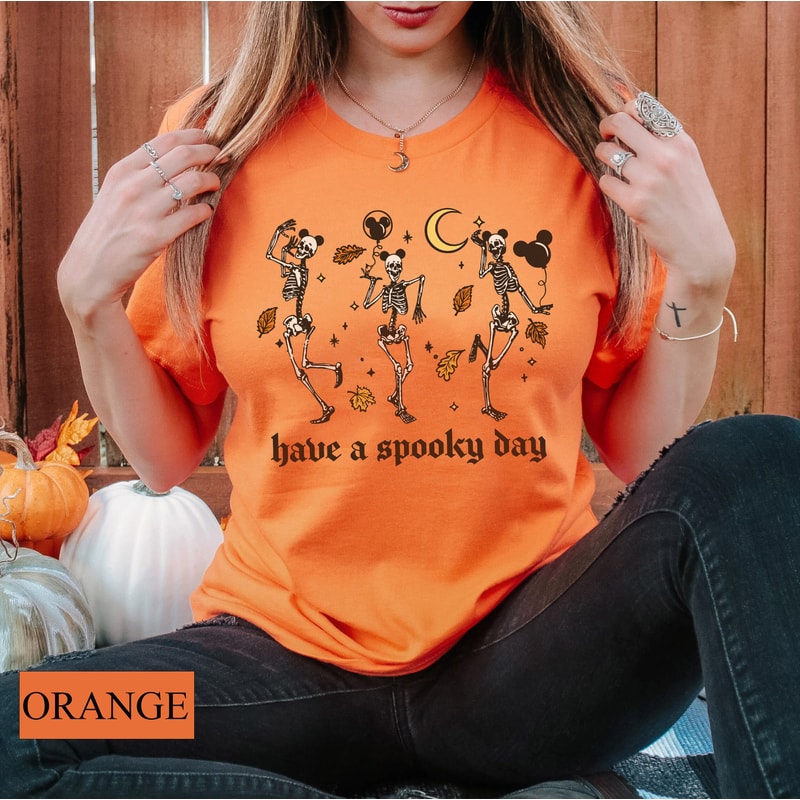 Funny Disney Skeleton Spooky Season Unisex Shirt, Disney Halloween Fall Vibes Shirt Women, Disneyland Skull Shirt Family, Mickey Not Scary - 2.jpg