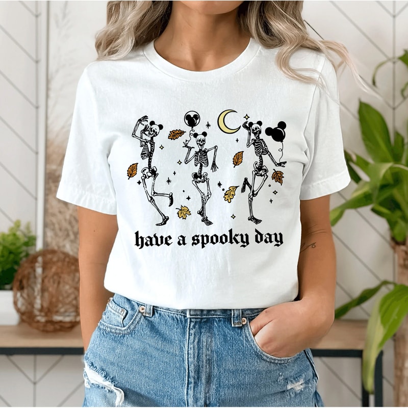 Funny Disney Skeleton Spooky Season Unisex Shirt, Disney Halloween Fall Vibes Shirt Women, Disneyland Skull Shirt Family, Mickey Not Scary - 3.jpg