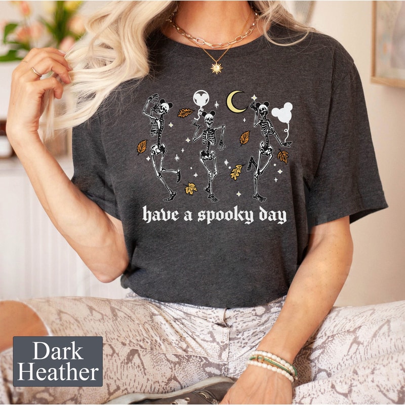 Funny Disney Skeleton Spooky Season Unisex Shirt, Disney Halloween Fall Vibes Shirt Women, Disneyland Skull Shirt Family, Mickey Not Scary - 4.jpg