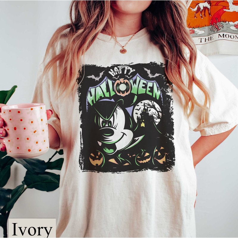 Happy Halloween Mickey Comfort Colors Tee, Disney Halloween Matching Shirt, Mickey Minnie Ears, Disney Halloween Party, Spooky Season Tee - 4.jpg