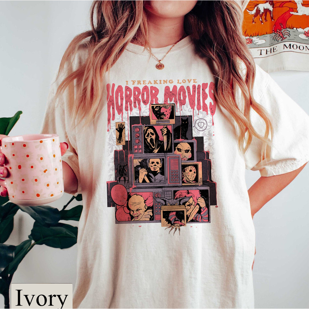 Horror Movies Comfort Colors Tee, Horror Movie Fan Gift, Vintage 90s Halloween Movies, Serial Killer Shirt, Family Holiday Spooky Fall Shirt - 2.jpg