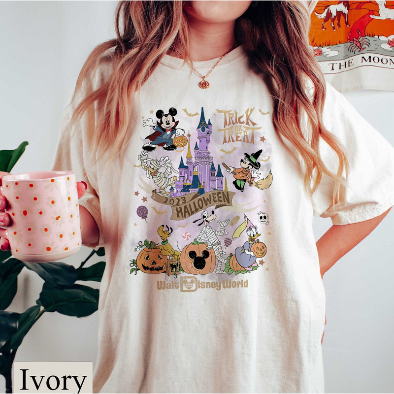 Retro Disney Halloween 2023 Trick or Treat Comfort Colors Tee, Walt Disney World Magic Kingdom, Matching Halloween Party, Mickey and Friends - 2.jpg